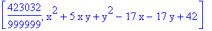 [423032/999999, x^2+5*x*y+y^2-17*x-17*y+42]